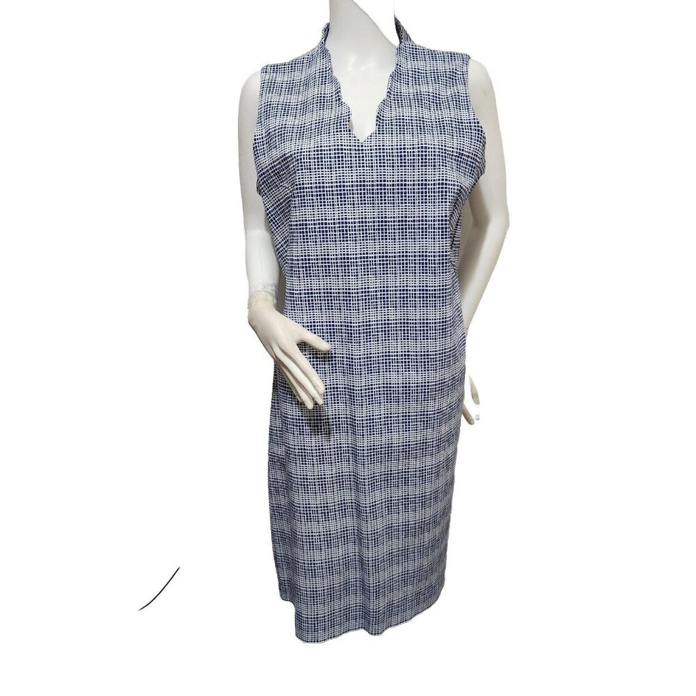 J.McLaughlin Vilma Women's Blue Geo-print Scalloped Neckline Sheath Size 4 ----5